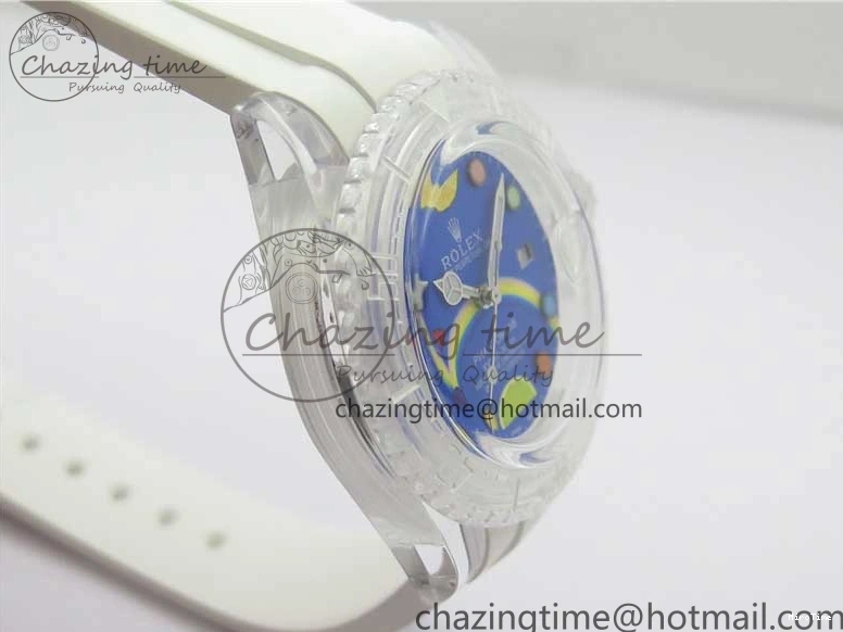 MiroTime 0123 Submariner Phantomlab Transparent KZF Best Edition Blue Fruit Dial on White Rubber Strap VR Classic 2563